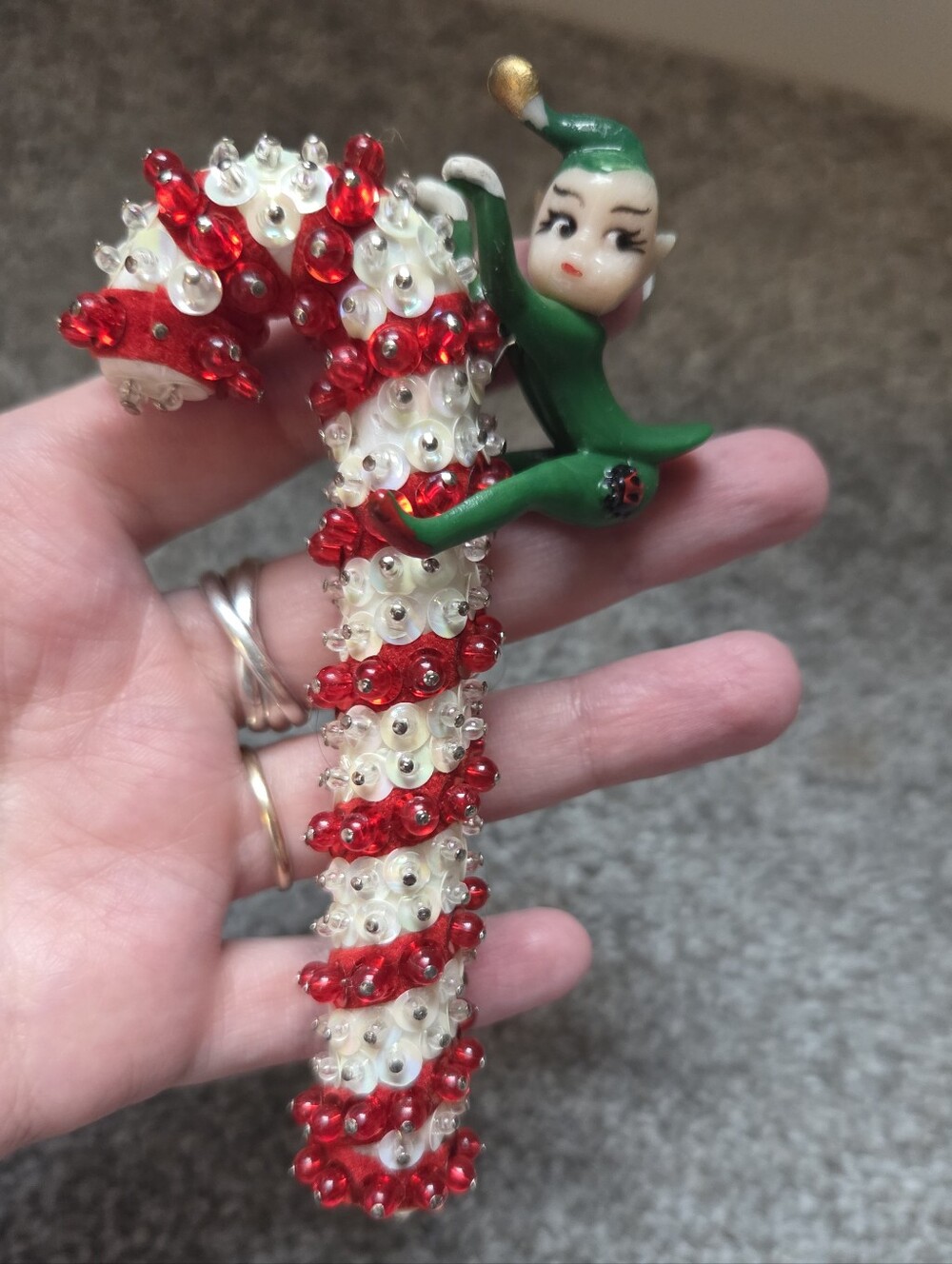 Vintage Candy Cane Elf Ornament Without String